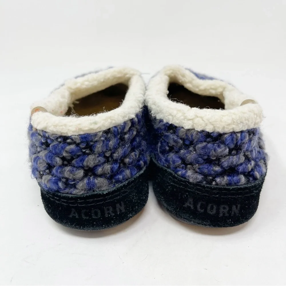 ACORN KIDS Unisex Blue Check L’IL JAM MOC Kids Moccasin Slippers Fleece Size 1-2